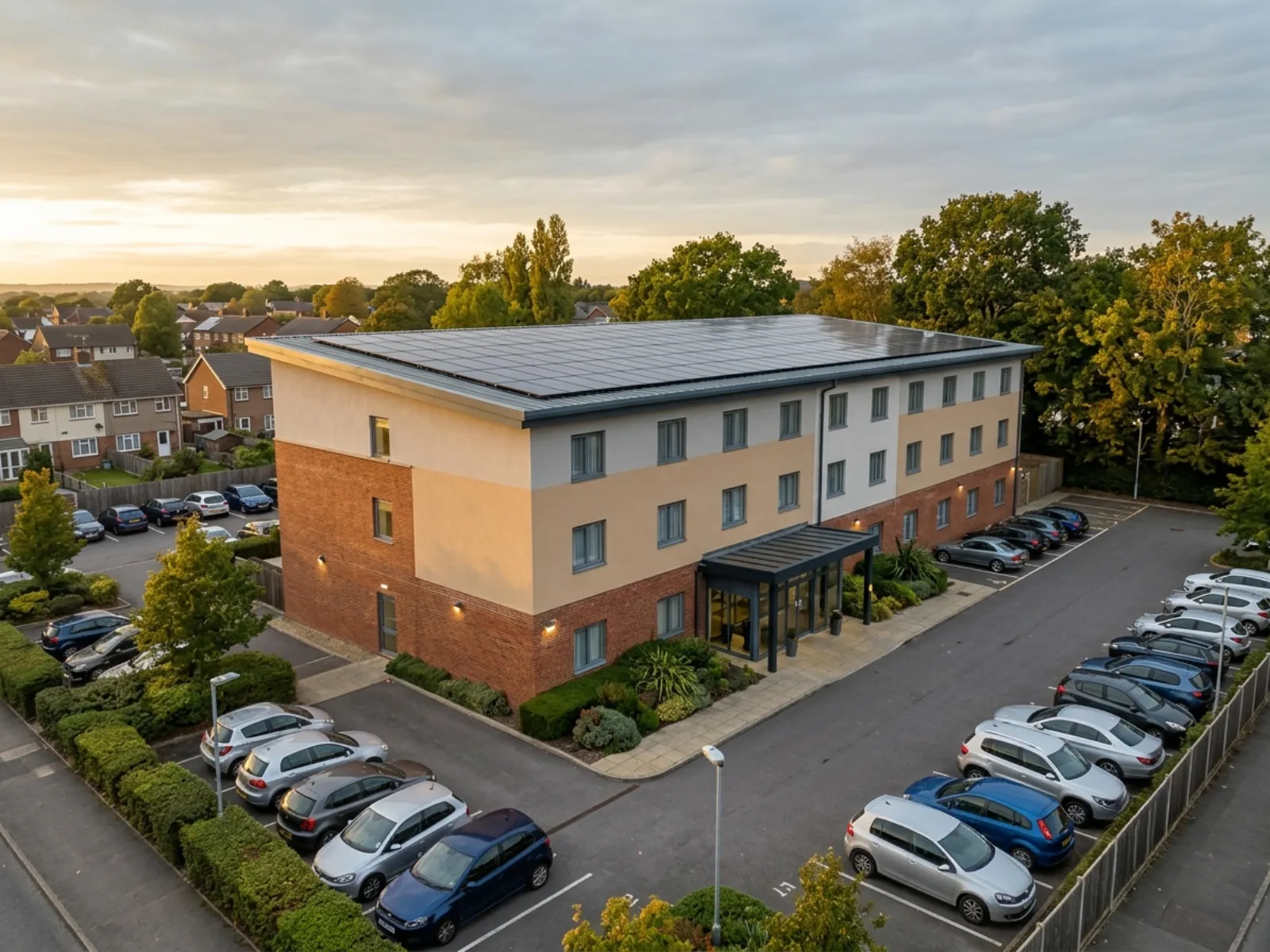 Solar panels on a UK hotel roof