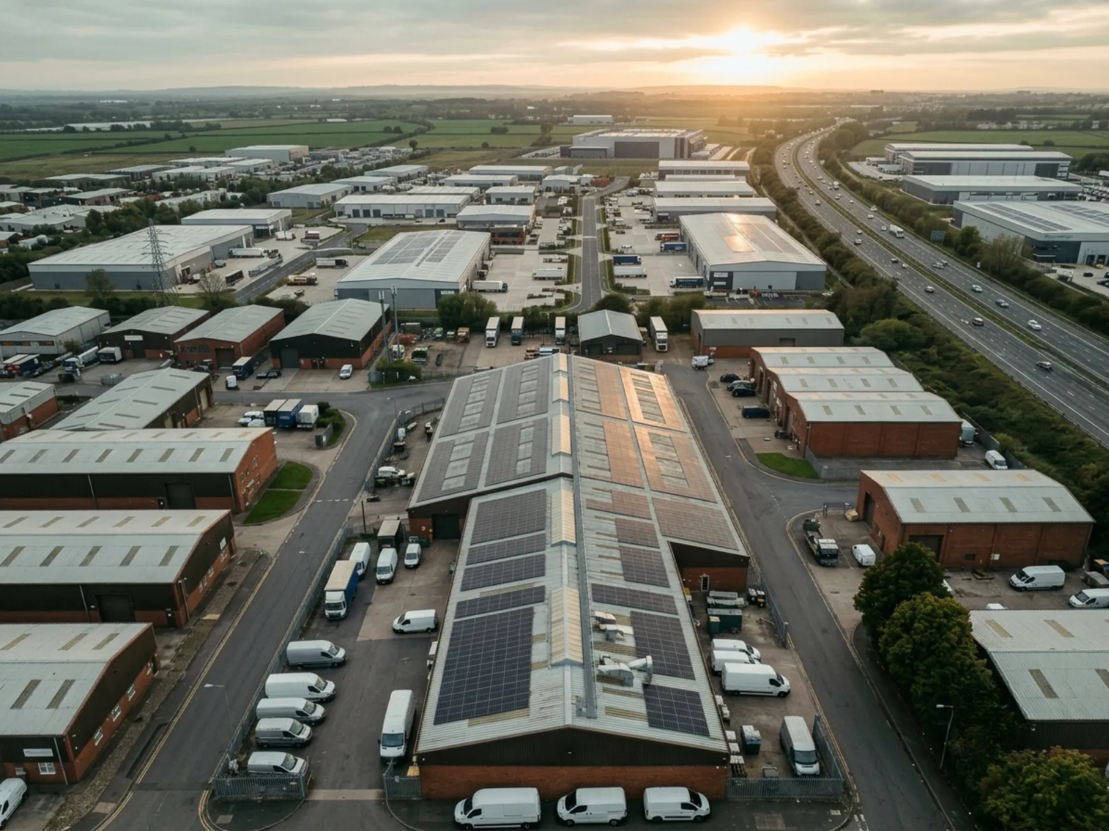 Solar panels on a UK factory roof