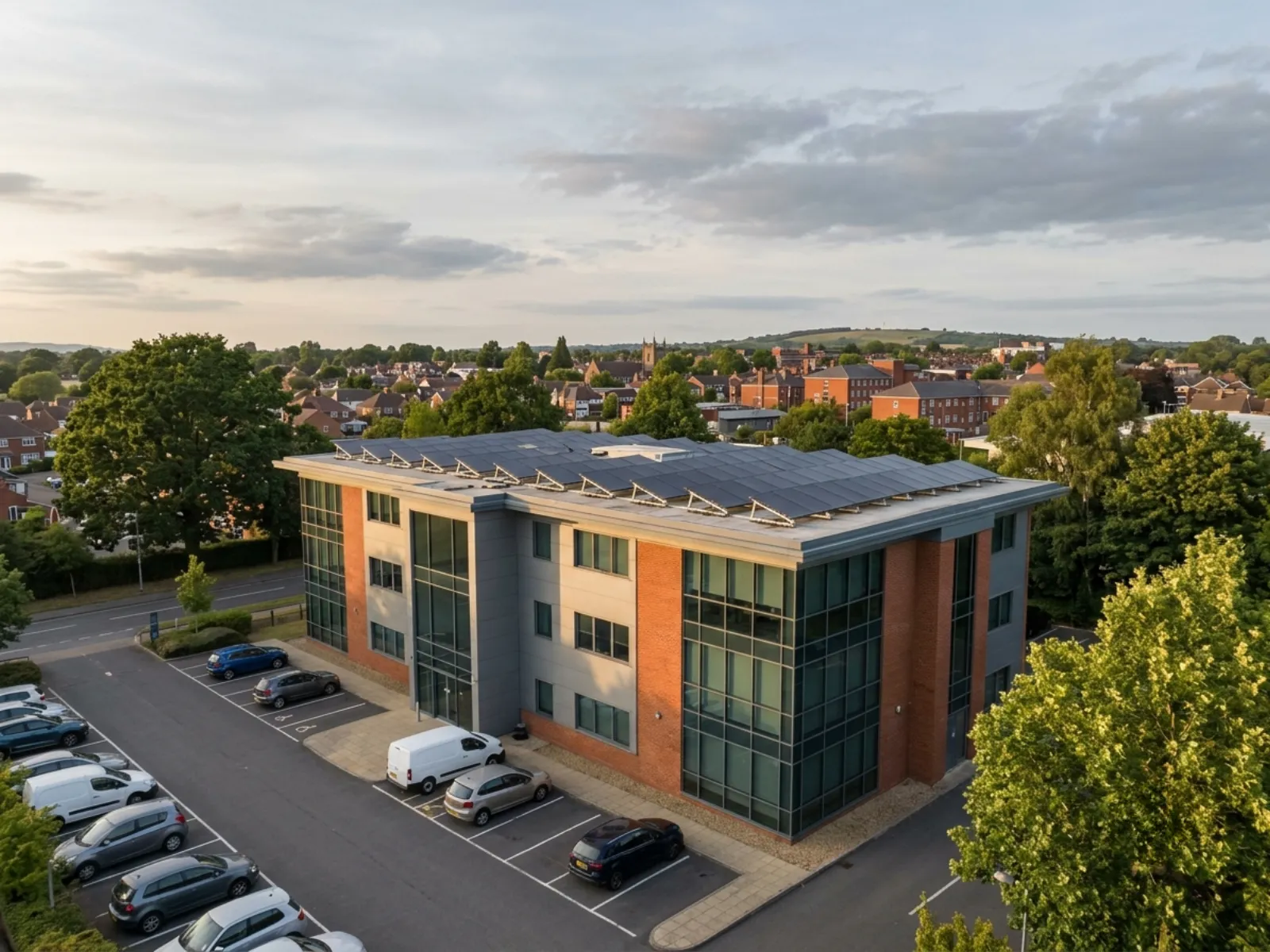 Solar panels on a UK office roof