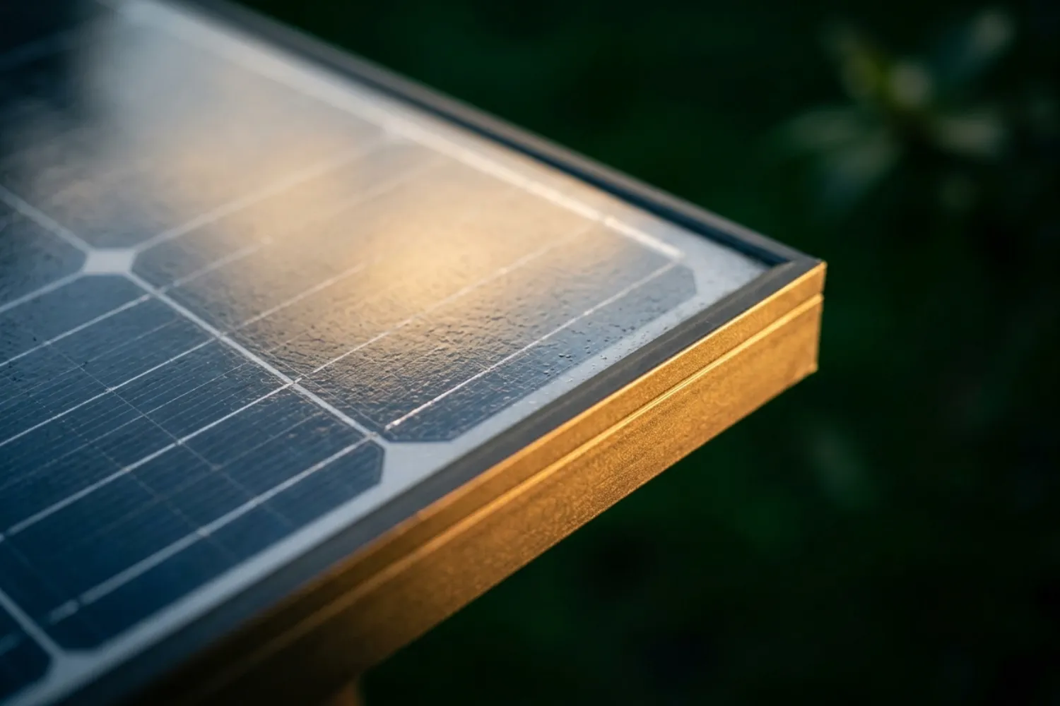 Close-up of solar panel cells and frame